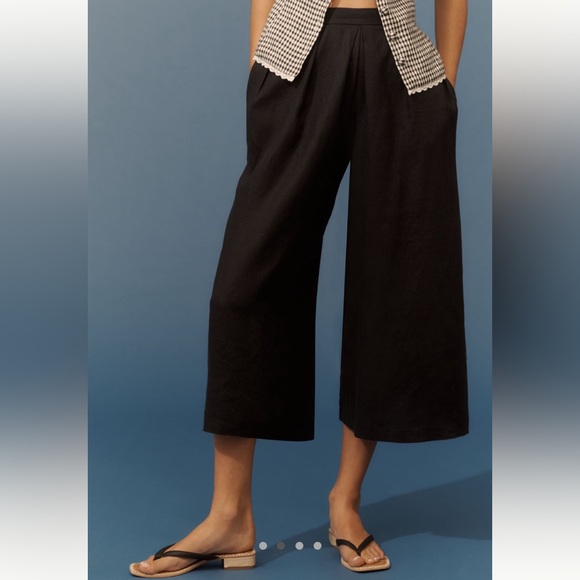 Anthropologie by Anthropologie Culotte Linen Trousers Black NWT - Picture 2 of 5